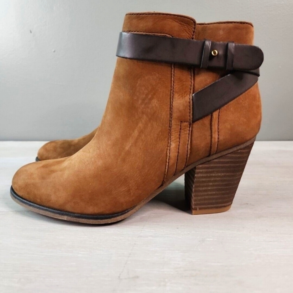 Franco Sarto Dotty Womens Western Ankle Boots Zip Up Faux Suede Brown sz 9.5